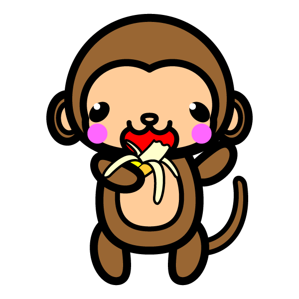 かわいいバナナを食べる猿の無料イラスト・商用フリー