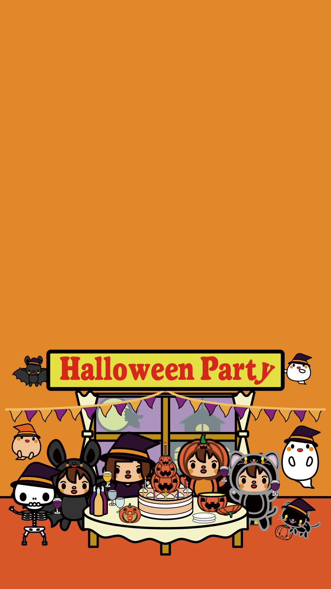 かわいいハロウィンパーティー壁紙(iPhone)の無料イラスト・商用フリー