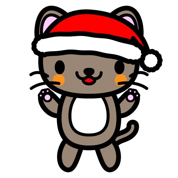 かわいい立っている猫(クリスマスVer)の無料イラスト・商用フリー