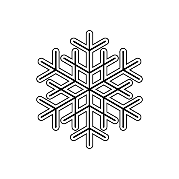 塗り絵に最適な白黒でかわいいクリスマスオーナメント(飾り)雪の結晶の無料イラスト・商用フリー