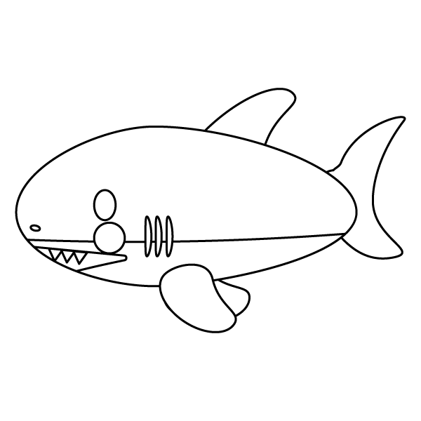 塗り絵に最適な白黒でかわいいサメの無料イラスト・商用フリー