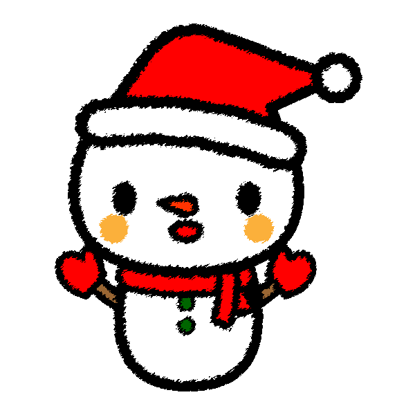 手書き風でかわいいクリスマス雪だるまの無料イラスト・商用フリー