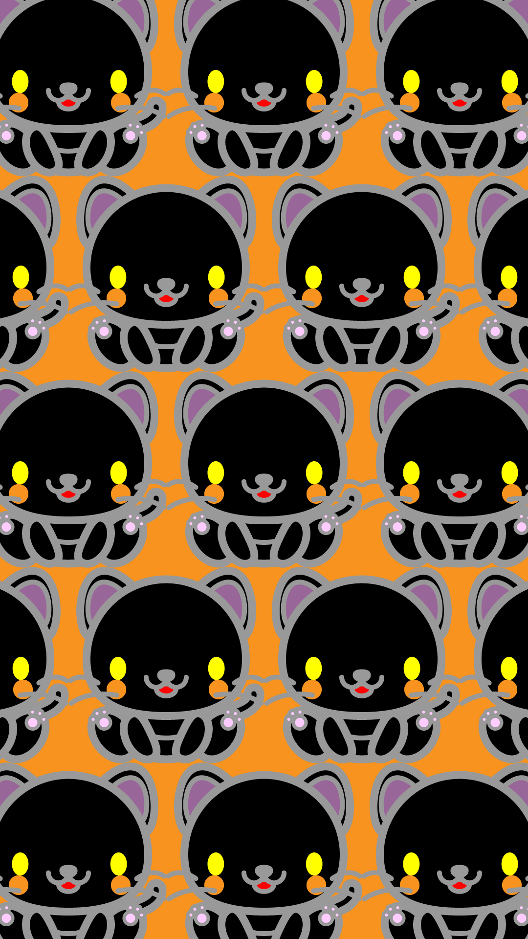 かわいい座り黒猫づくし壁紙(iPhone)の無料イラスト・商用フリー