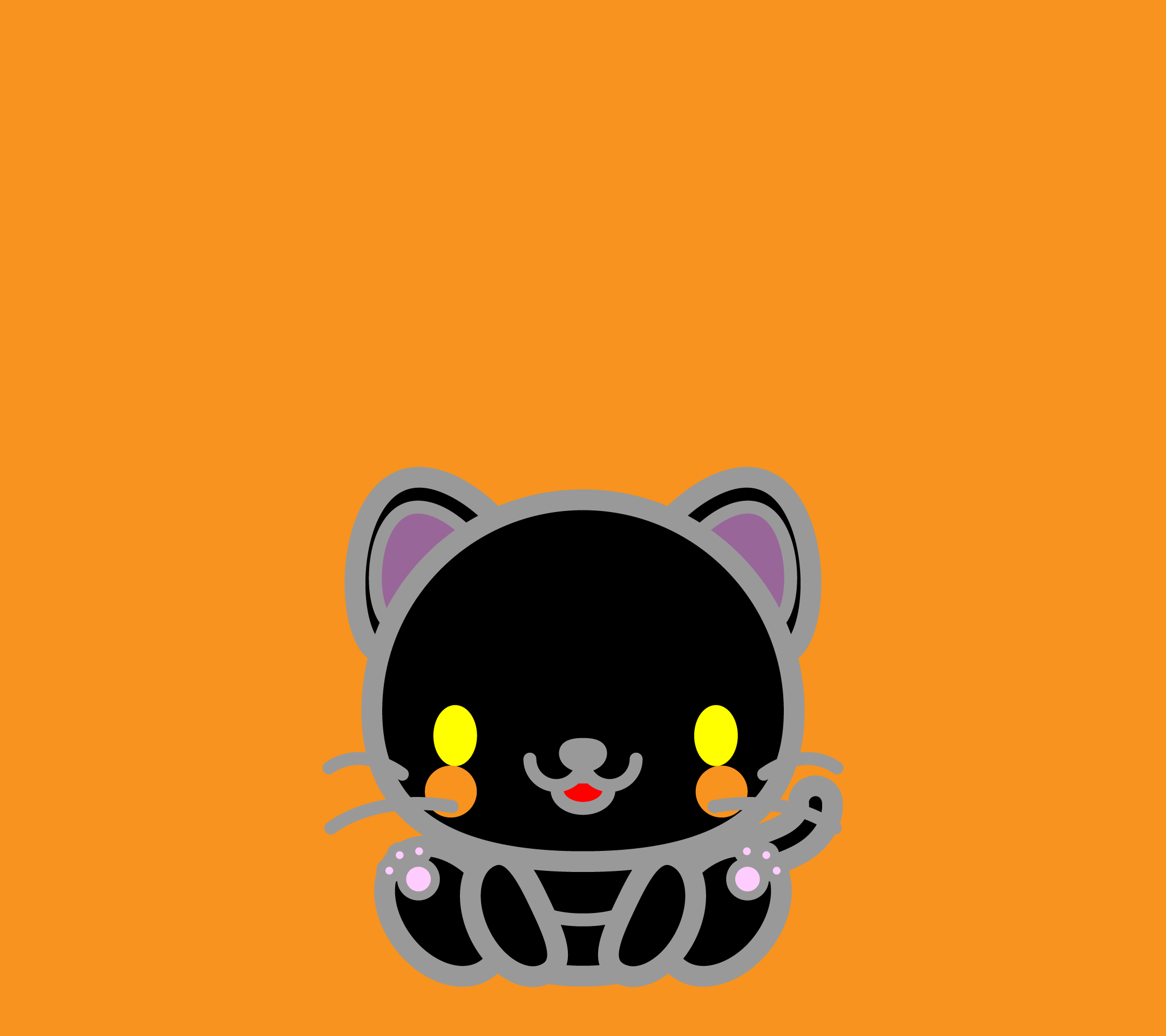 かわいい座り黒猫壁紙(Android)の無料イラスト・商用フリー