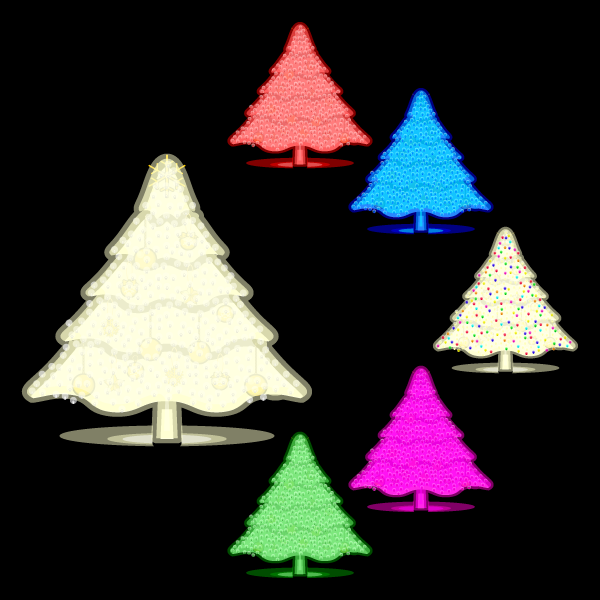 かわいいイルミネーション・クリスマスツリー2(黒背景)の無料イラスト・商用フリー