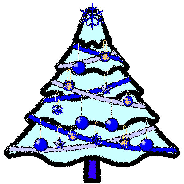 手書き風でかわいいクールな青いクリスマスツリーの無料イラスト・商用フリー