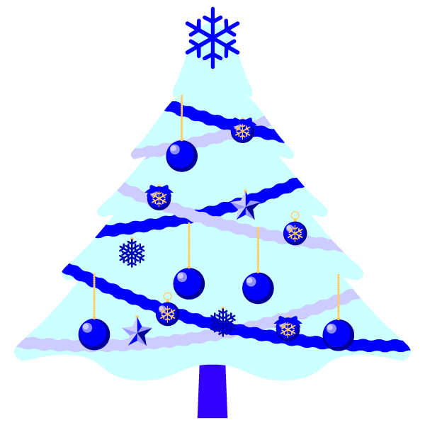 縁無しでかわいいクールな青いクリスマスツリーの無料イラスト・商用フリー